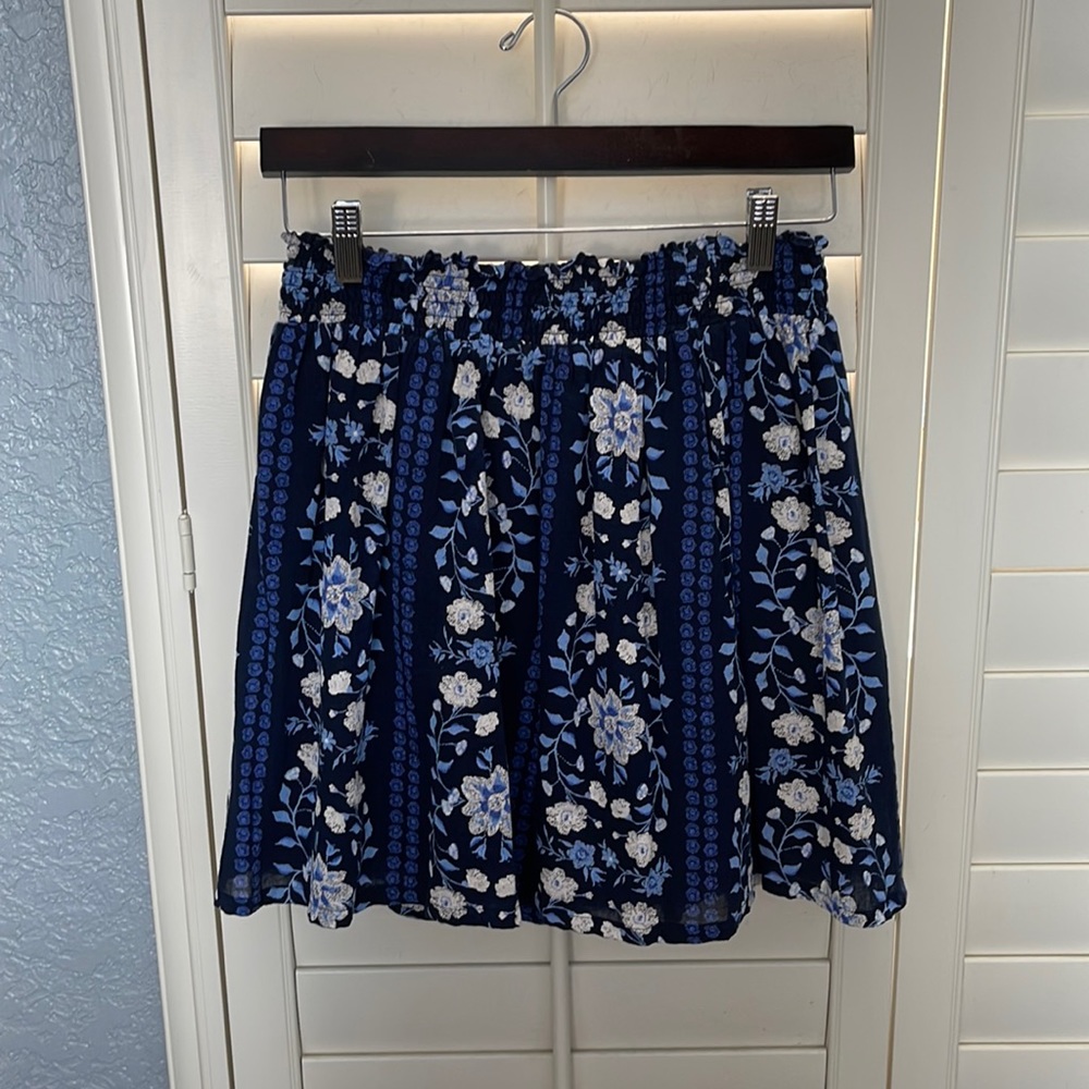 Navy Blue, floral print skirt